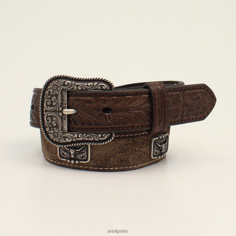 RJ66P4158 ceinture médaillon longhorn Ariat accessoires brun enfants