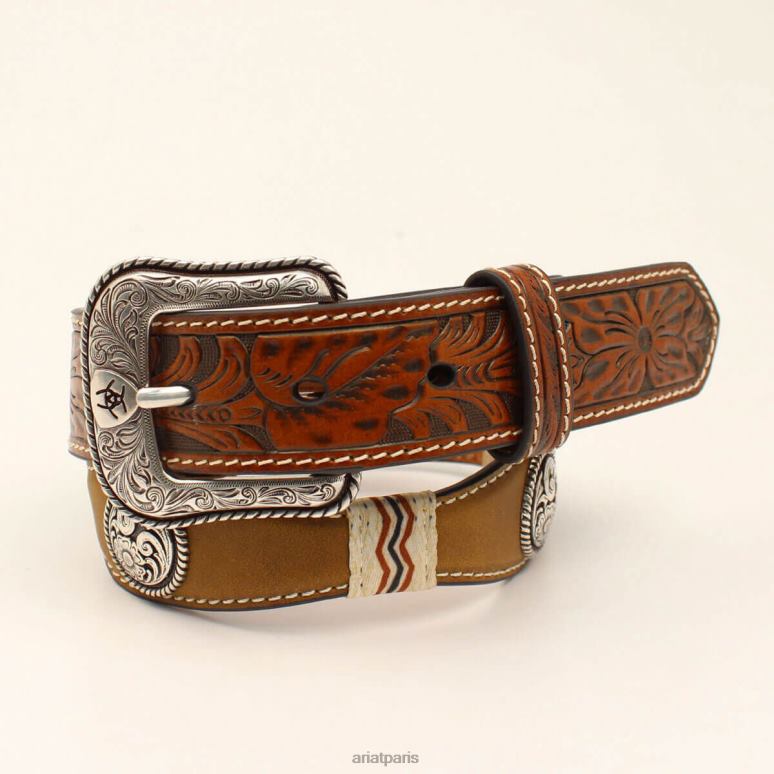RJ66P4164 ceinture portefeuille à motif zigzag et médaillon fleuri Ariat accessoires brun enfants