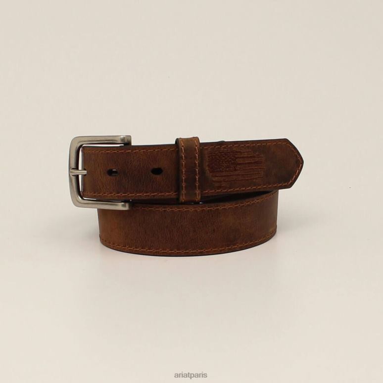 RJ66P4165 ceinture de bouclier de drapeau Ariat accessoires brun enfants