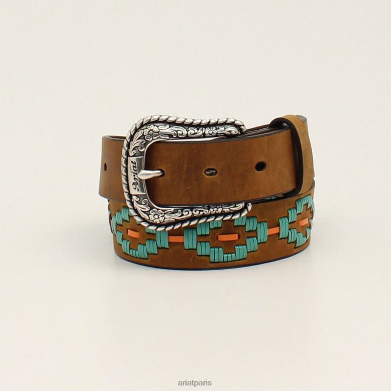 RJ66P4170 ceinture turquoise à diamants embossés Ariat accessoires bronzer enfants