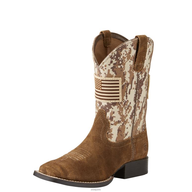 RJ66P3828 botte western patriote Ariat chaussure imprimé camouflage moka/sable antique enfants