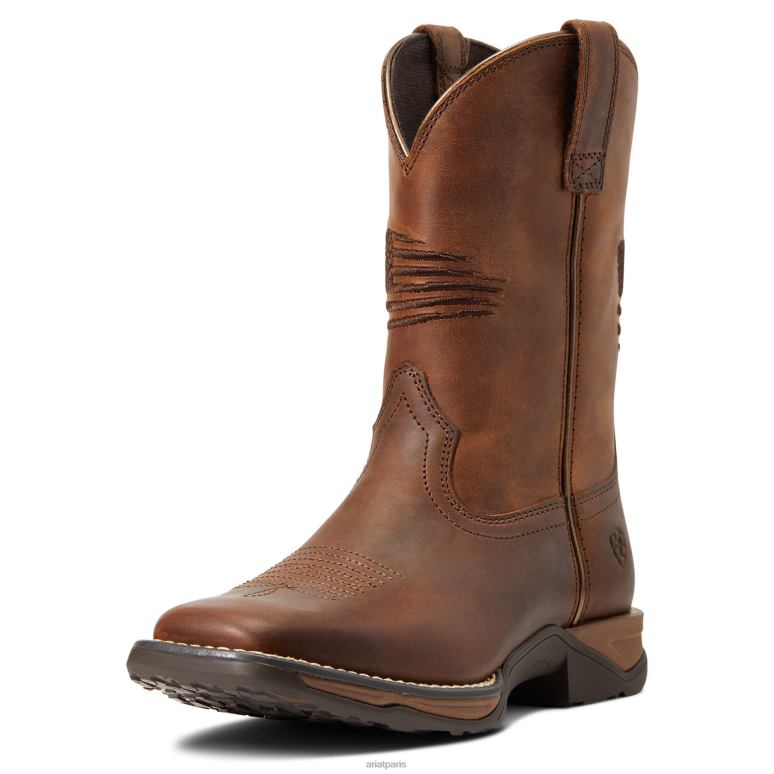 RJ66P3830 botte western hymne patriote Ariat chaussure marron vieilli enfants