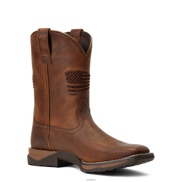 RJ66P3830 botte western hymne patriote Ariat chaussure marron vieilli enfants