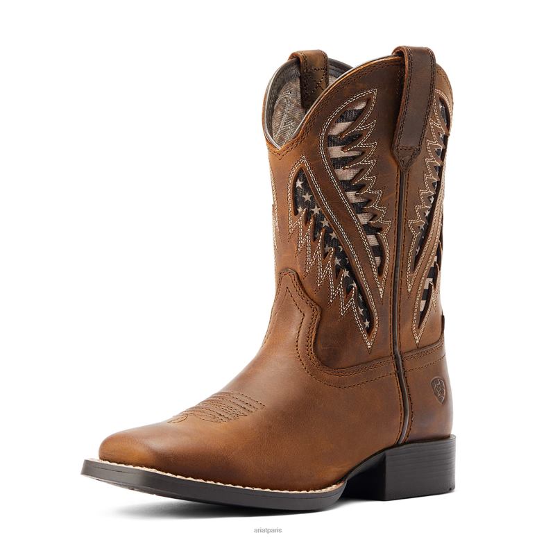 RJ66P3835 botte western venttek à dégaine Ariat chaussure bronzage en détresse enfants