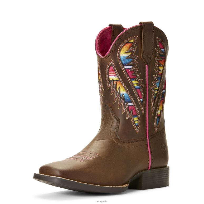 RJ66P3837 botte western venttek à dégaine Ariat chaussure marron vieilli enfants
