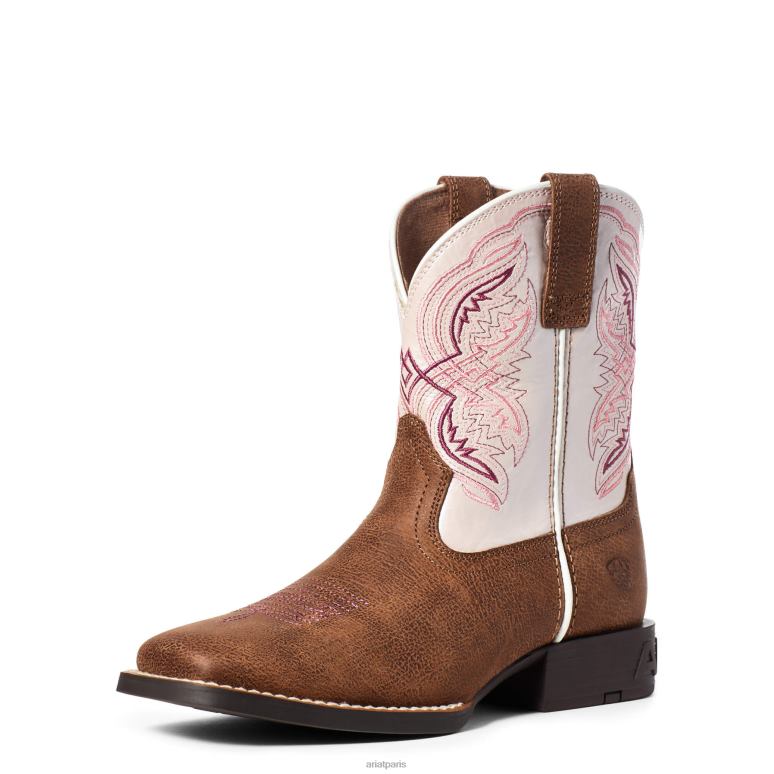 RJ66P3850 botte western à double kicker Ariat chaussure adobe bronzage enfants