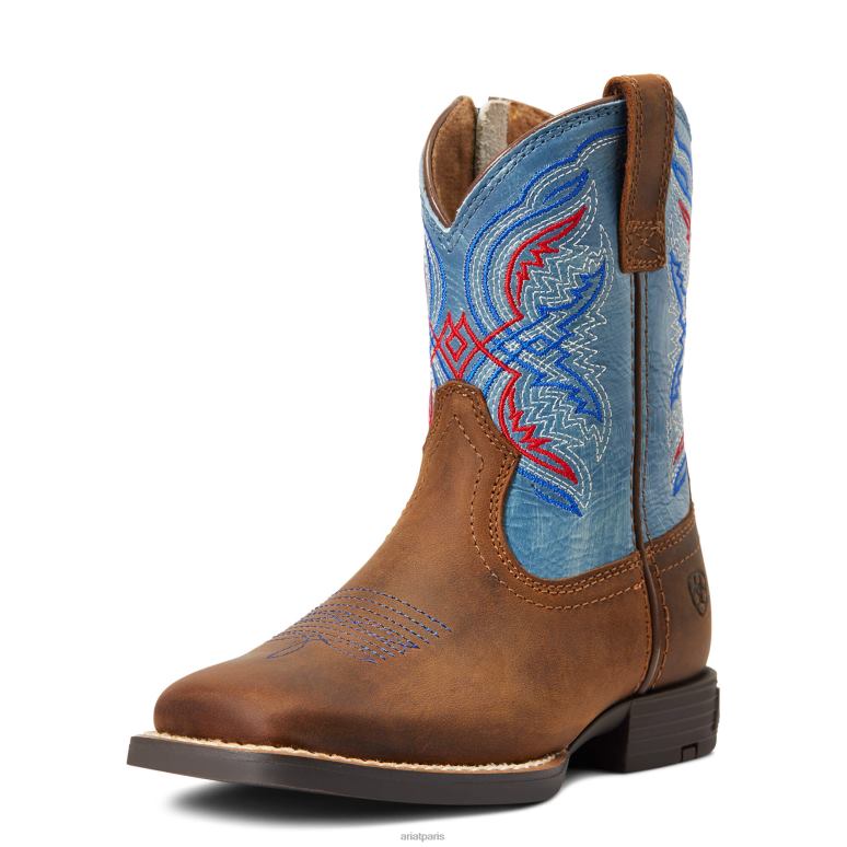 RJ66P3873 botte western à double kicker Ariat chaussure marron vieilli enfants