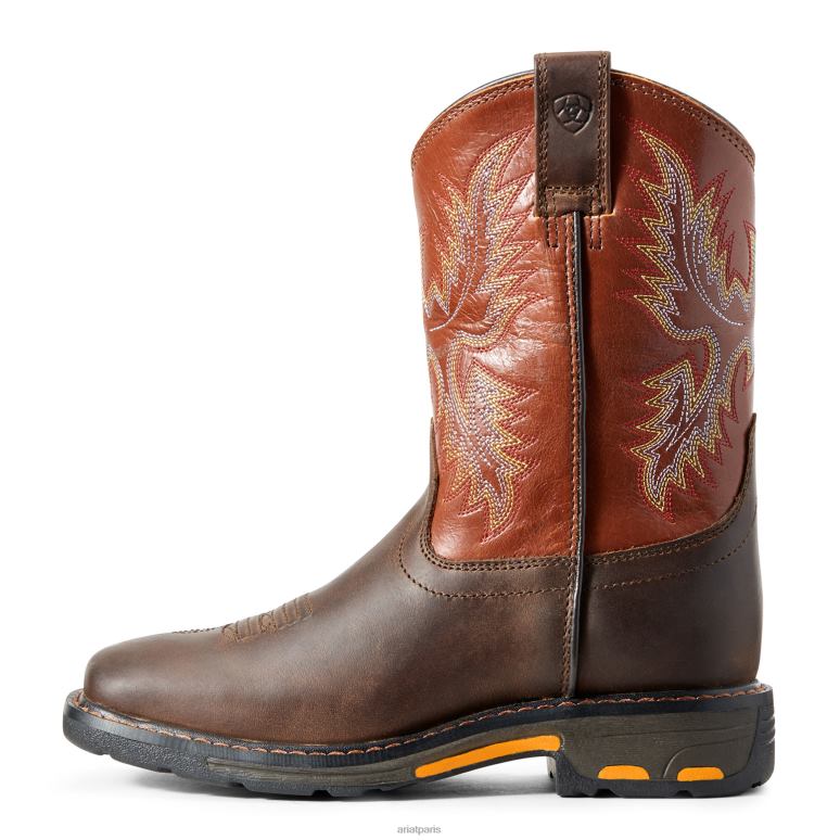 RJ66P3886 botte large à bout carré Workhog Ariat chaussure terre sombre enfants