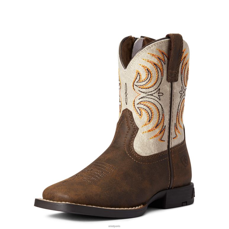 RJ66P3933 botte western tempête enfant Ariat chaussure marron antique enfants