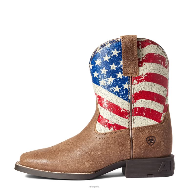 RJ66P3826 botte western étoiles et rayures Ariat collections marron authentique enfants