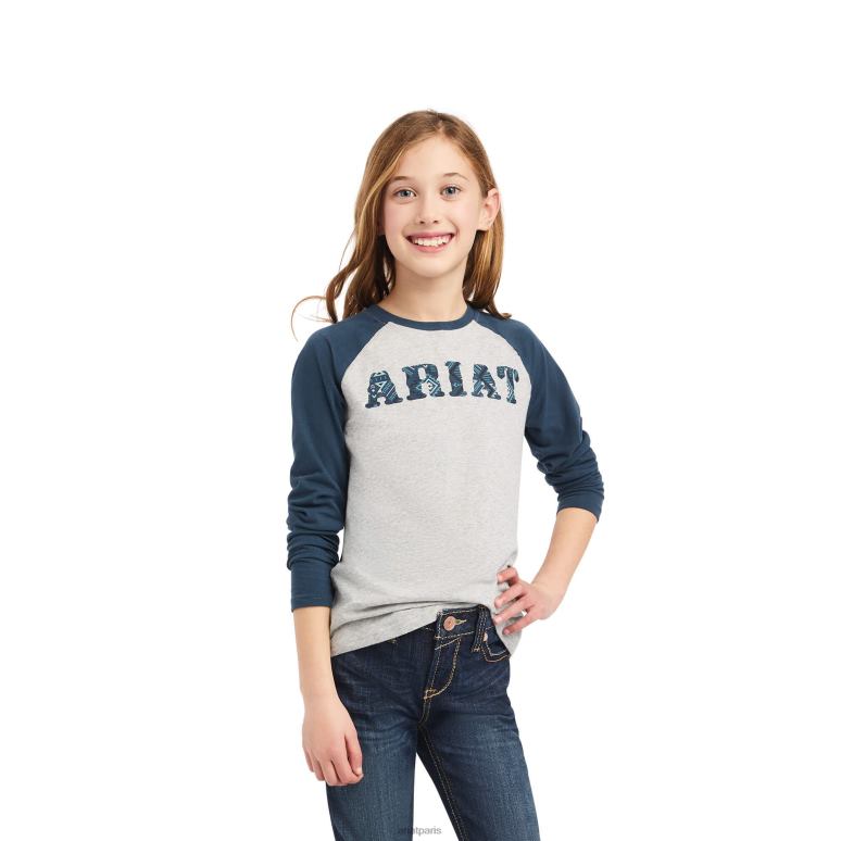 RJ66P4030 véritable chemise de baseball Zuma Ariat vêtements gris chiné enfants