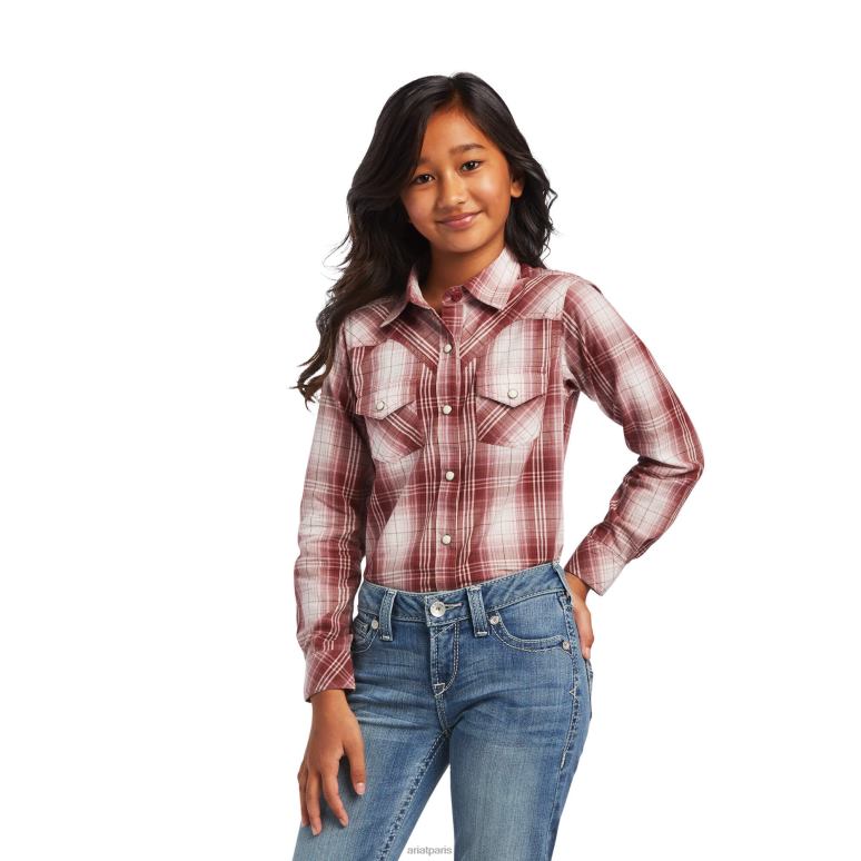 RJ66P4079 vraie chemise à carreaux Ariat vêtements plaid roux enfants