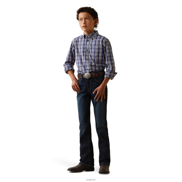 RJ66P3985 jean droit trevor slim b5 Ariat vêtements bleu minéral enfants