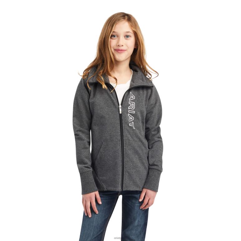 RJ66P4113 sweat entièrement zippé avec logo de l'équipe Ariat vêtements gris charbon enfants