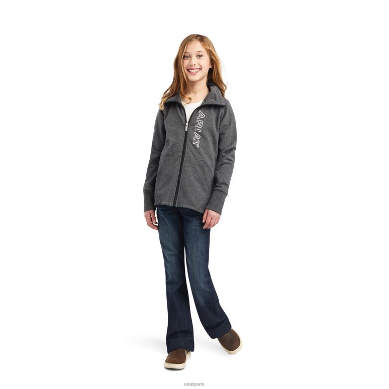 RJ66P4113 sweat entièrement zippé avec logo de l'équipe Ariat vêtements gris charbon enfants