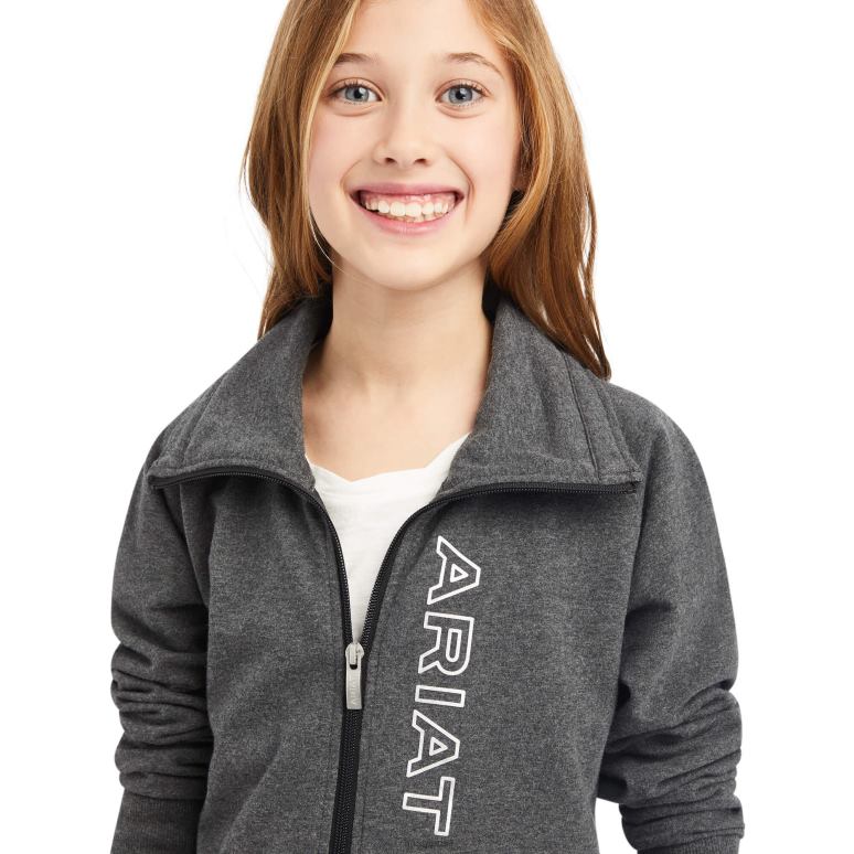 RJ66P4113 sweat entièrement zippé avec logo de l'équipe Ariat vêtements gris charbon enfants