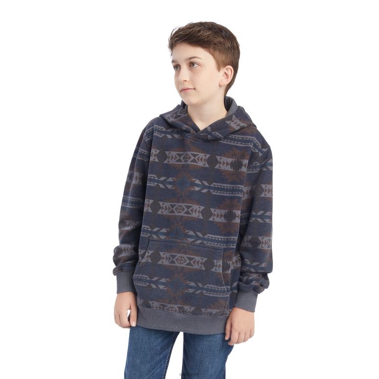 RJ66P4120 pull délavé surteint imprimé Ariat vêtements bleu maritime sud-ouest enfants