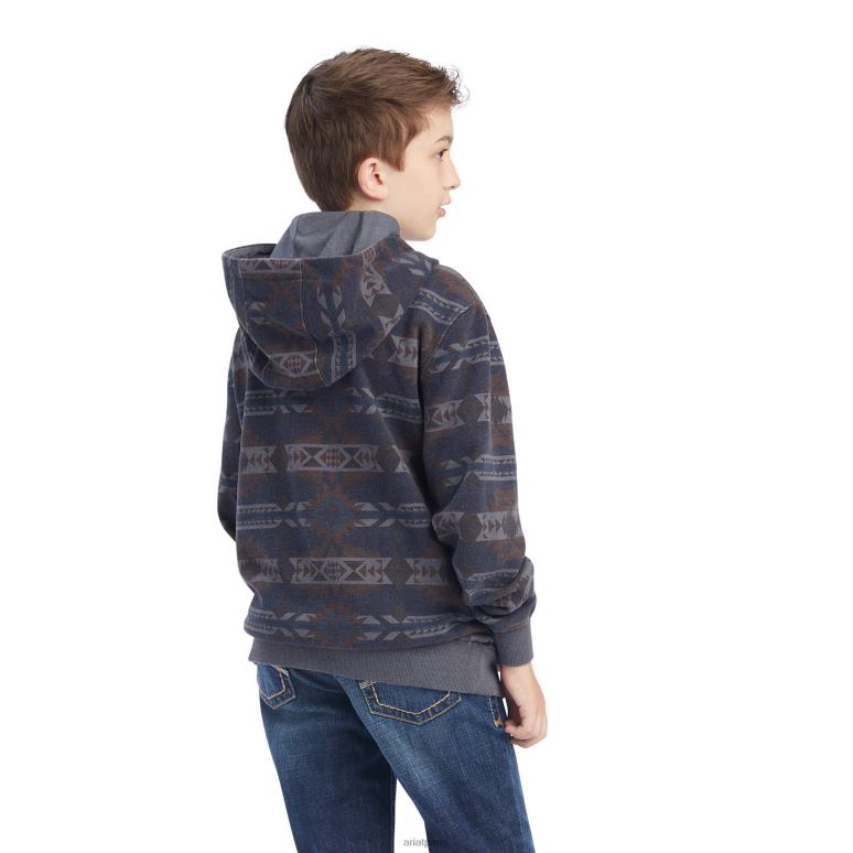 RJ66P4120 pull délavé surteint imprimé Ariat vêtements bleu maritime sud-ouest enfants
