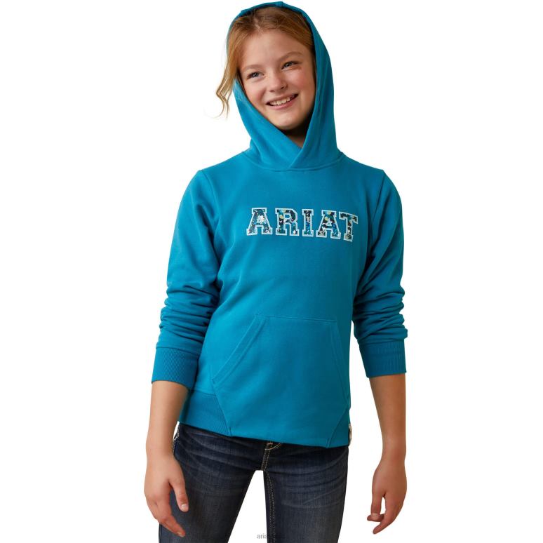 RJ66P3701 Sweat à capuche avec logo 3D 2.0 Ariat vêtements mosaïque bleue enfants