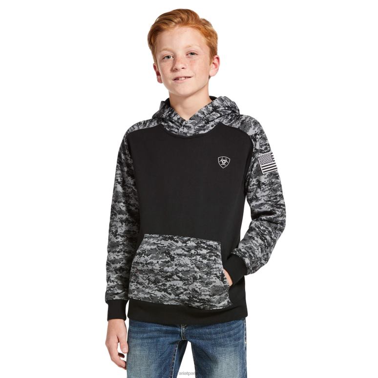 RJ66P4105 sweat à capuche patriote Ariat vêtements camouflage digi noir enfants