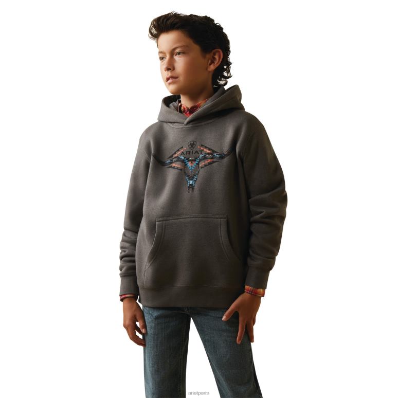 RJ66P4107 sweat à capuche cornes sud-ouest Ariat vêtements gris moyen chiné enfants