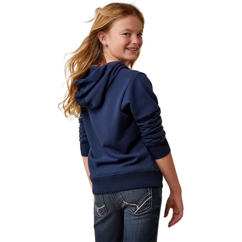 RJ66P4119 Sweat à capuche avec logo 3D 2.0 Ariat vêtements bleu marine/rouge enfants