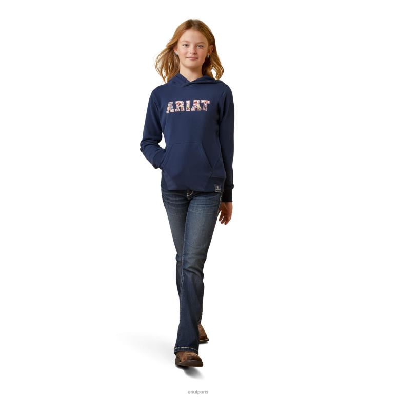 RJ66P4119 Sweat à capuche avec logo 3D 2.0 Ariat vêtements bleu marine/rouge enfants