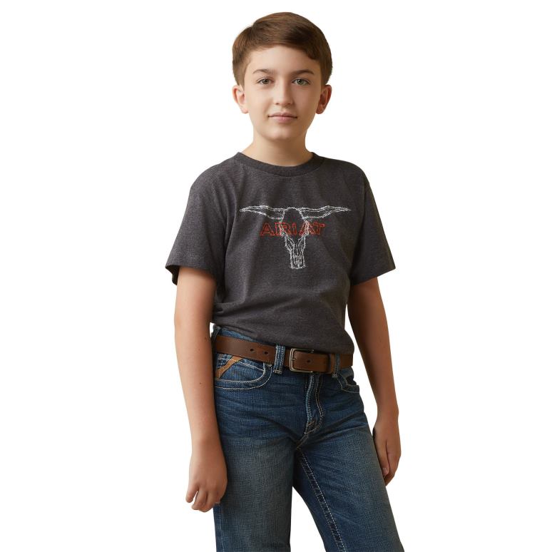 RJ66P3997 t-shirt de direction de fil de fer barbelé Ariat vêtements bruyère au charbon de bois enfants