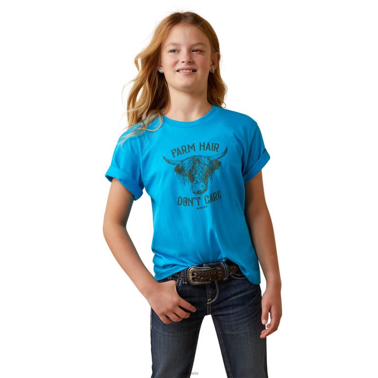 RJ66P3999 t-shirt à manches courtes avec cheveux de ferme Ariat vêtements turquoise enfants