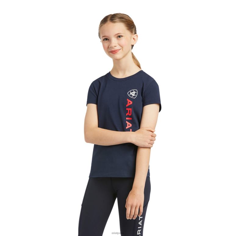 RJ66P4014 t-shirt à logo vertical Ariat vêtements marine enfants