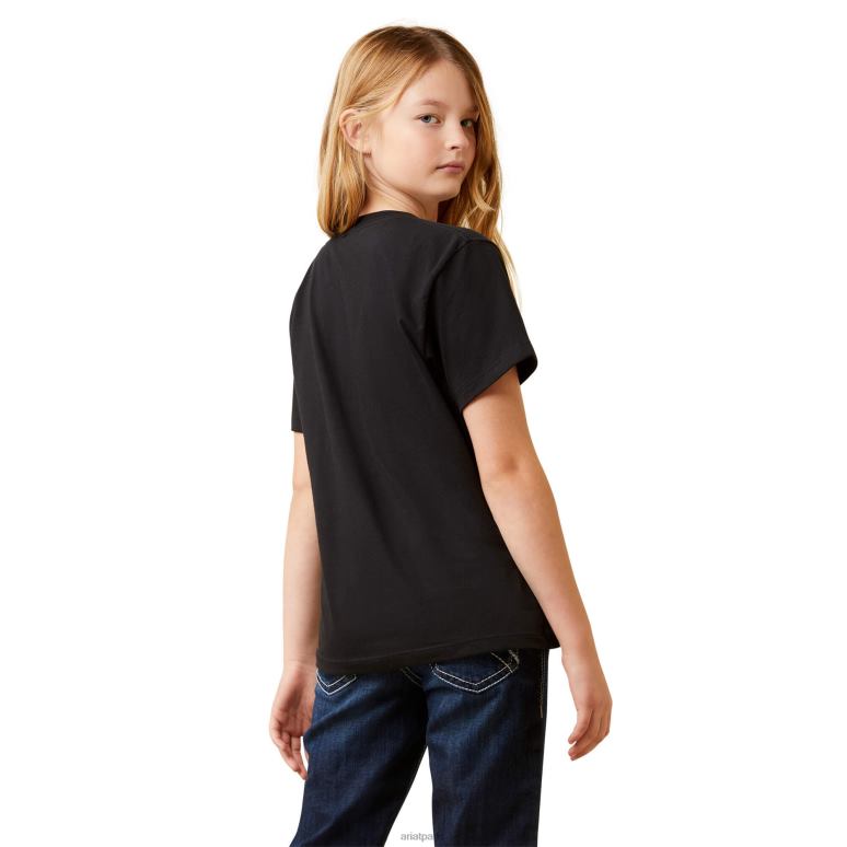 RJ66P4041 t-shirt à manches courtes avec coucher de soleil arc-en-ciel Ariat vêtements noir enfants