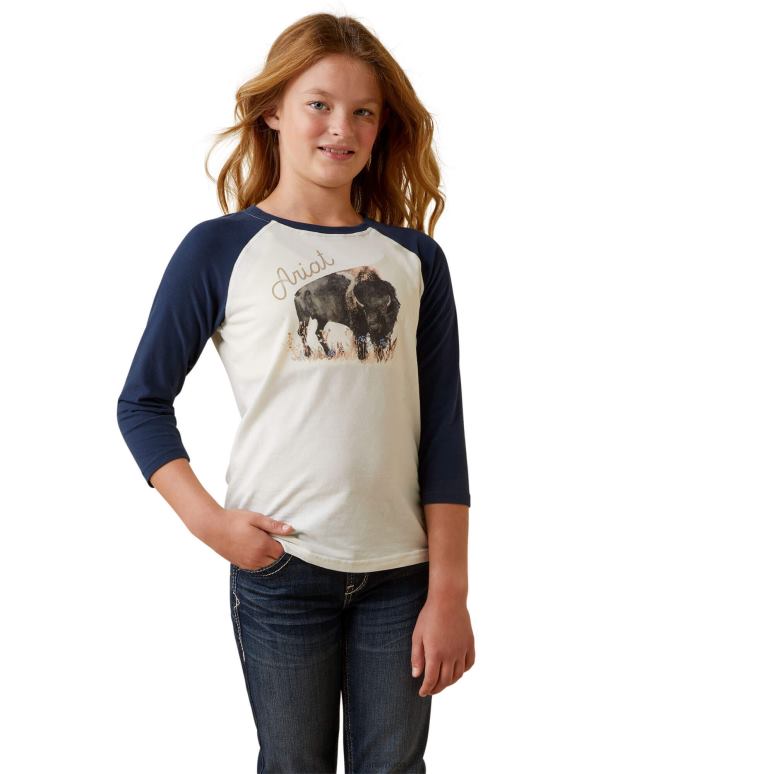 RJ66P4053 tee-shirt de buffle peint Ariat vêtements lait de coco/éclipse marine enfants
