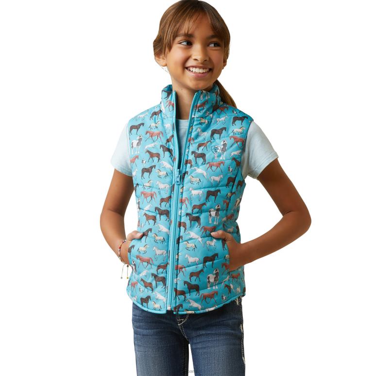 RJ66P4130 gilet isolé réversible bella Ariat vêtements mosaïque bleu/aqua mousse troupeau pri enfants