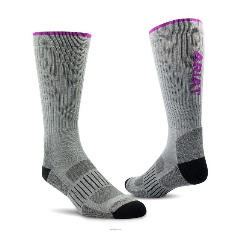 RJ66P3711 lot de 2 paires de chaussettes de travail Crew Tek haute performance Ariat accessoires gris femmes