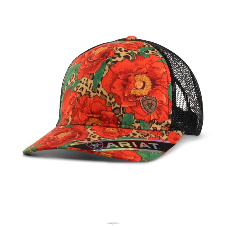 RJ66P3767 casquette à imprimé floral guépard Ariat accessoires rouge femmes