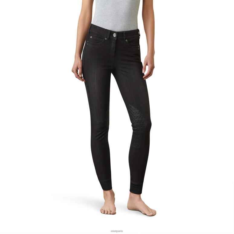 RJ66P2701 Pantalon d'équitation avec genouillère en denim Halo B Ariat bas rinçage noir femmes