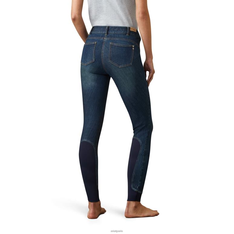 RJ66P2713 Pantalon d'équitation avec genouillère en denim Halo Ariat bas Marin femmes