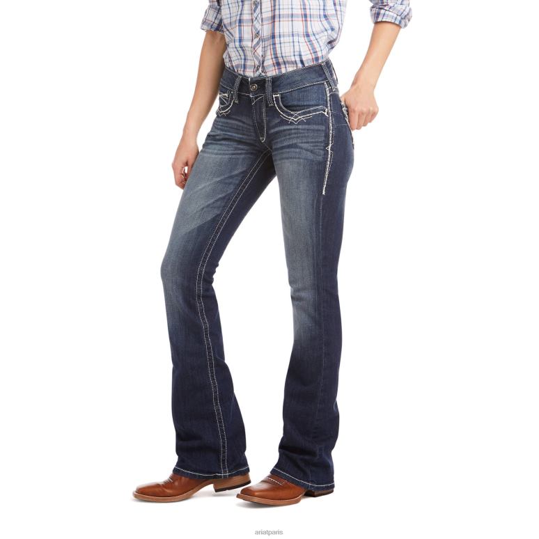 RJ66P2507 réel. Jean bootcut stretch entrelacé taille mi-haute Ariat bas Marin femmes