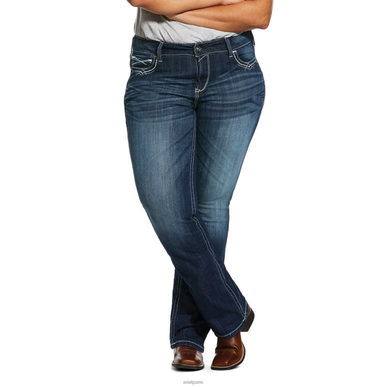 RJ66P2507 réel. Jean bootcut stretch entrelacé taille mi-haute Ariat bas Marin femmes