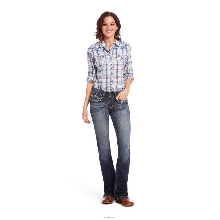 RJ66P2507 réel. Jean bootcut stretch entrelacé taille mi-haute Ariat bas Marin femmes