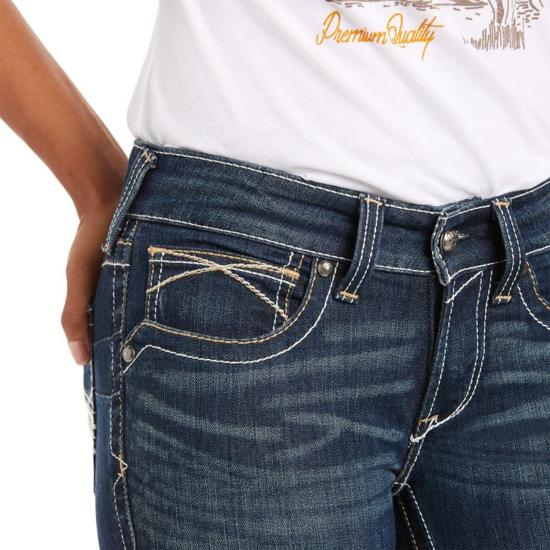 RJ66P2522 réel. Jean bootcut stretch taille mi-haute à point de surjet Ariat bas océan femmes