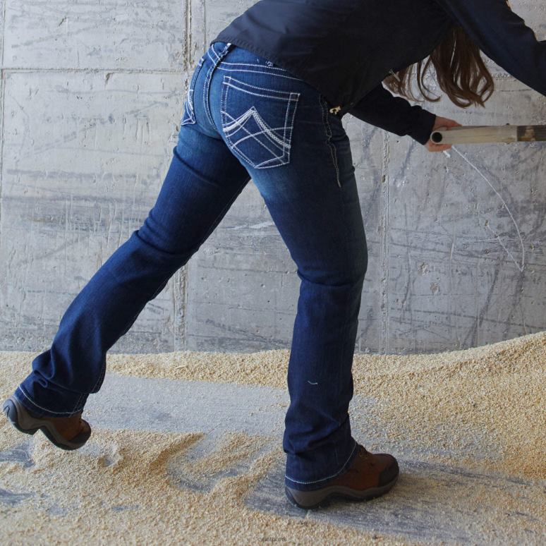 RJ66P2522 réel. Jean bootcut stretch taille mi-haute à point de surjet Ariat bas océan femmes