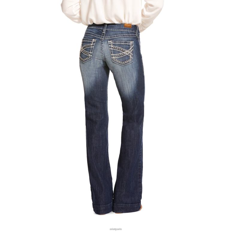 RJ66P2524 pantalon jean jambe large entrelacé stretch taille mi-haute Ariat bas Marin femmes