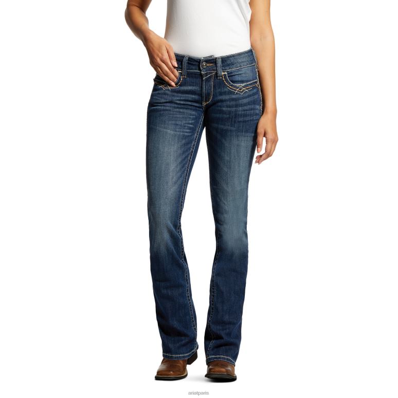 RJ66P2529 réel. Jean coupe bootcut festival entrelacé stretch taille mi-haute Ariat bas festival bleu femmes