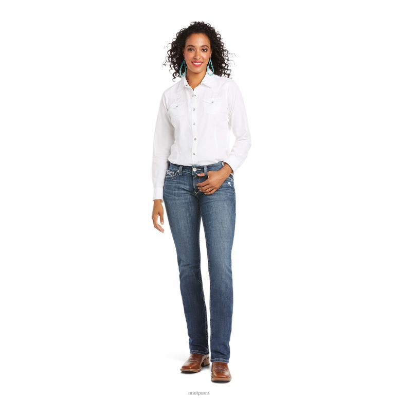 RJ66P2574 réel. Jean droit Gianna à taille mi-haute Ariat bas attaquant femmes