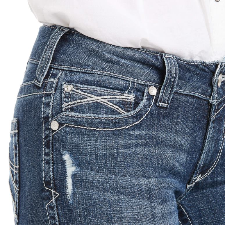 RJ66P2574 réel. Jean droit Gianna à taille mi-haute Ariat bas attaquant femmes