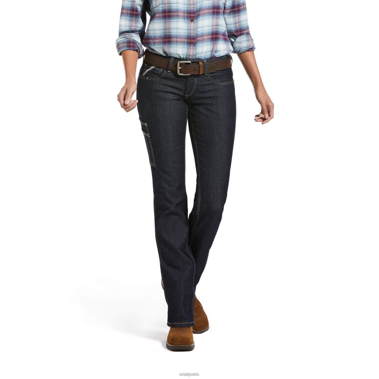 RJ66P2587 Jean droit corbeau en Durastretch avec barres d'armature Ariat bas rincer femmes