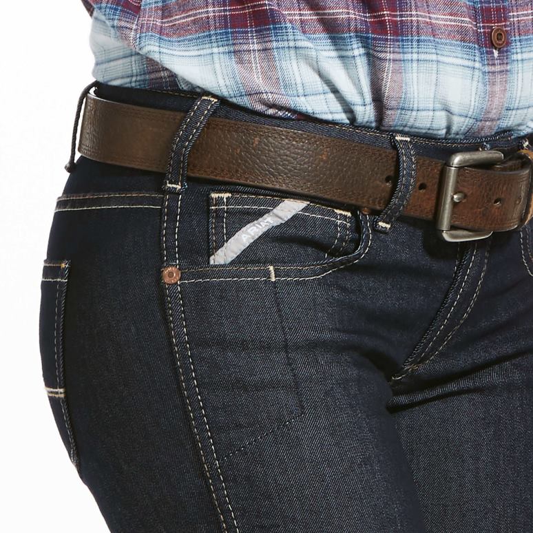 RJ66P2587 Jean droit corbeau en Durastretch avec barres d'armature Ariat bas rincer femmes