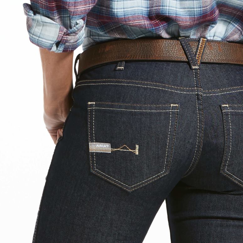RJ66P2587 Jean droit corbeau en Durastretch avec barres d'armature Ariat bas rincer femmes