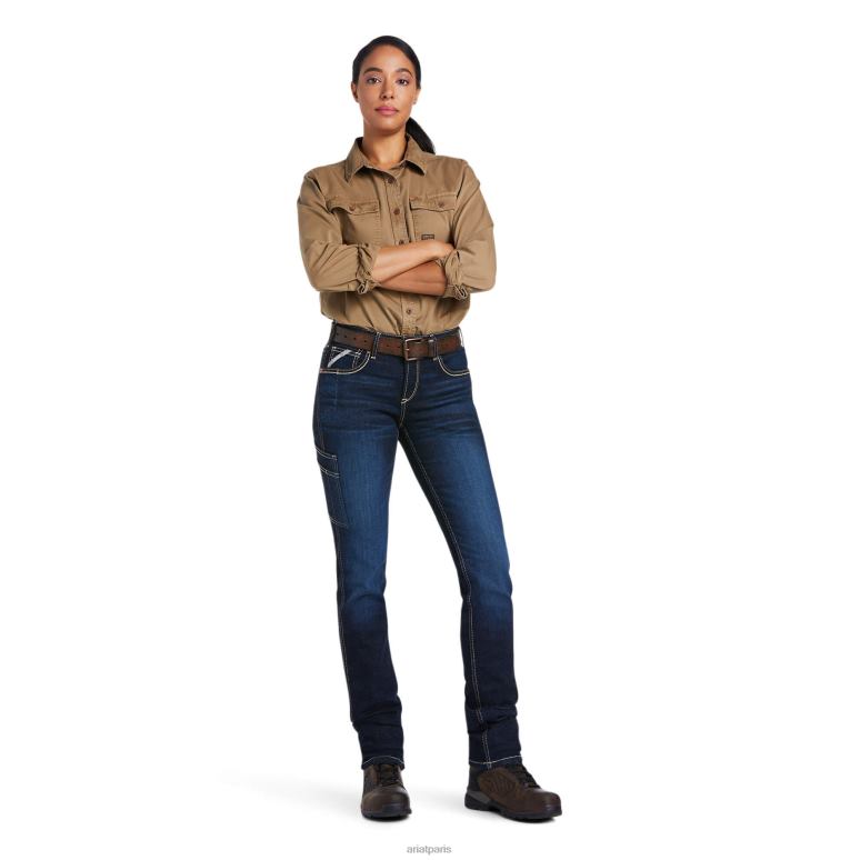 RJ66P2596 jean à jambe slim avec rivets flexibles, taille parfaite, barres d'armature Ariat bas francais femmes
